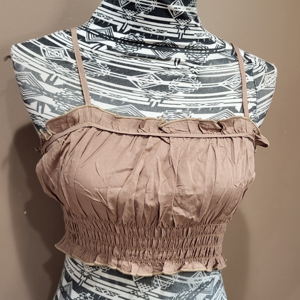 SHEIN Brown Ruffle Crop Top - Picture 2 of 5